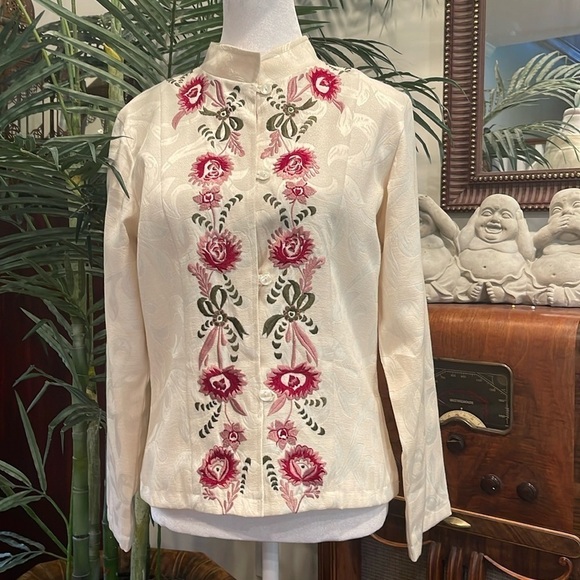 Raindrops medium cream mandarin collar button up tailored jacket embroidered - Picture 1 of 10